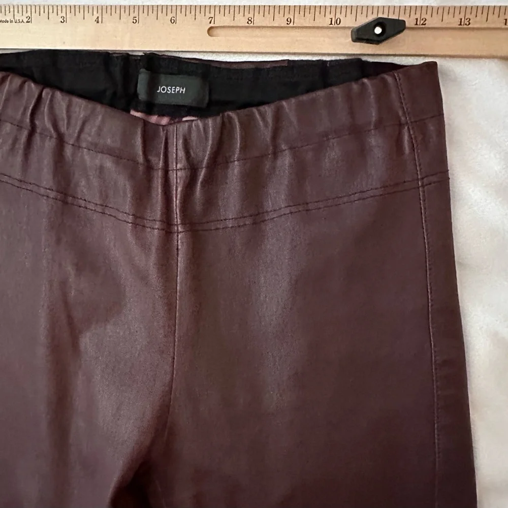 Joseph Burgundy Lambskin Leather Leggings w. Back Black Knit Panels S